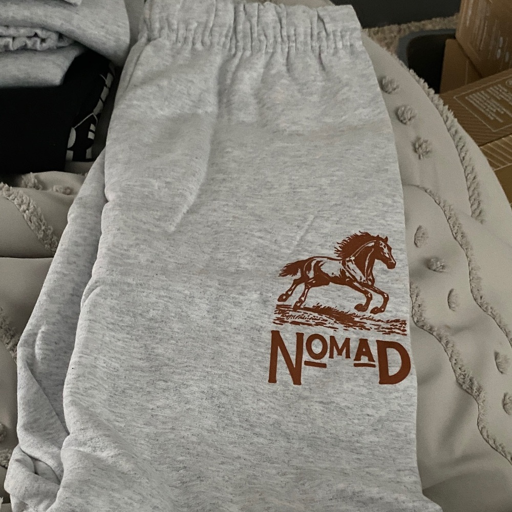 Nomad Gray Sweatpants with Brown Horse Graphic